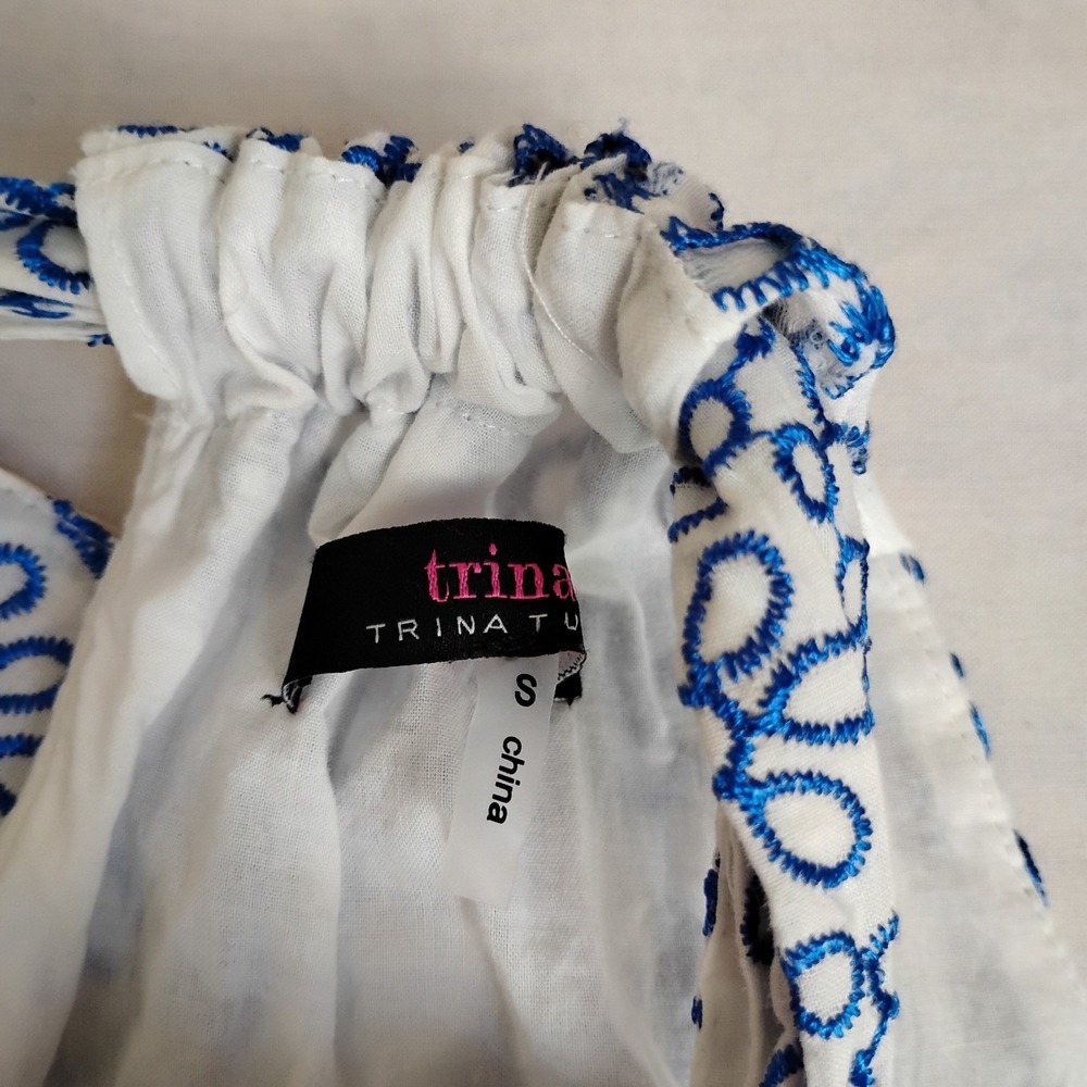Trina Turk Dress Small Kori Ruffled Embroidered Mini Flouce Bow Cottage Boho - Picture 9 of 15